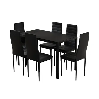 $307.36 • Buy Artiss Dining Chairs Table Dining Set 7 PU Leather 6 Seater Chair Wooden Black