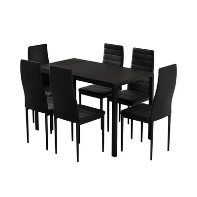 $307.36 • Buy Artiss Dining Chairs Table Dining Set 7 PU Leather 6 Seater Chair Wooden Black