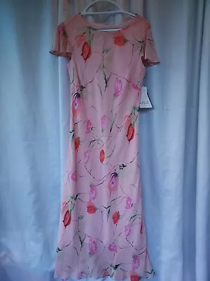 Vintage Mary McFadden Dress 12 Pink Floral Long Maxi • $85