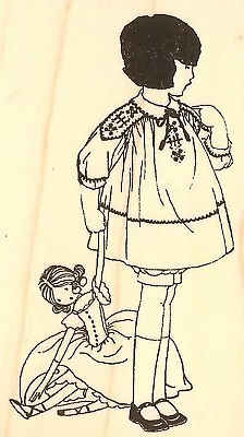 Vintage Girl With Doll Wood Mounted Rubber Stamp IMPRESSION OBSESSION D8919 New • $15.16