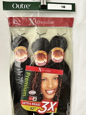 $10 • Buy Outre X-Pression Pre-Stretched 3x Ultra Braid Hair 42  Color 1B - Off Black