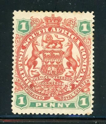 RHODESIA 51 SG67 MH 1897 1p Coat Of Arms Scrolls Between Legs CV$13 • $8.36