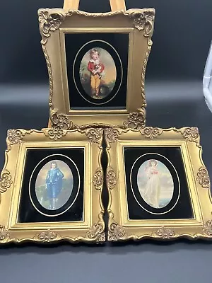 3 Miniature Gold Tone Framed Masters Wall Art Blue Boy Pinkie Master Simpson • $45