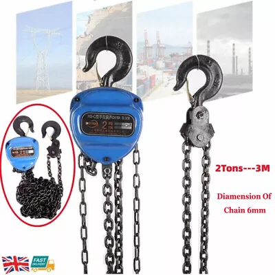 4400lbs Heavy Duty Manual Chain Block Hoist Lift W/3 Chain For Lifting Pulling • £48.99