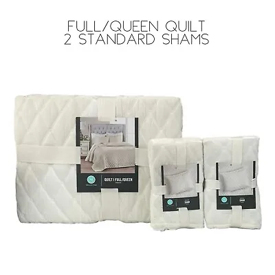 Martha Stewart Tufted Velvet FULL / QUEEN Quilt + 2 STANDARD Shams IVORY • $100.10