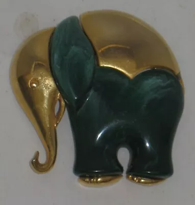 Vintage Jade Green Acrylic & Brass Elephant Pendant Costume Jewelry • $9