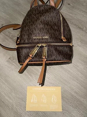 Michael Kors 30S5GEZB1L Rhea Zip Leather Backpack Mini - Brown • $45.99