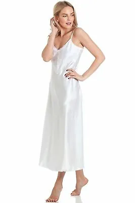 Ladies Lady Olga Satin & Lace Sleeveless Long Chemise Nightdress All Sizes • £22.99