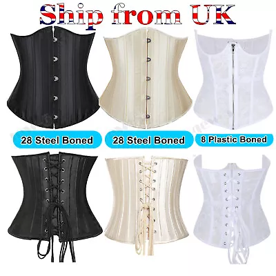 Stain Waist Training Trainer Underbust Boned Lace Up Corset Top Shaper Plus-Size • £6.09