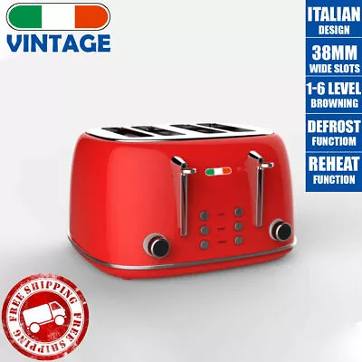Vintage Electric 4 Slice Toaster Red Stainless Steel 1650W | Not Delonghi  • $109.99