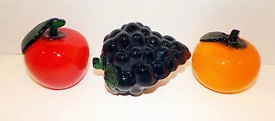 Hand Blown Art Glass Fruits 3 Piece Murano Style Grapes-Orange-Apple • $12.99