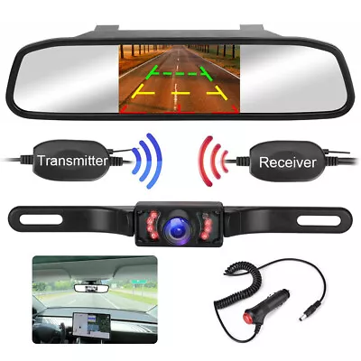 Wireless Car Rear View Kit 5  Mirror Monitor Night Vision Backup Reverse Camera • $54.99