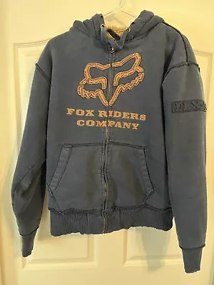 Fox Riders Co FOX DELUXE Full Zip Hoodie Jacket Blue Lined Sherpa Faux Fur Y2K • $50.99