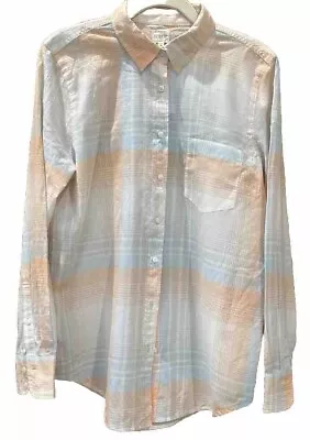 NWT J Crew Women’s The Perfect Shirt Size M Peach Blue Plaid Long Sleeve Cotton • $7.29