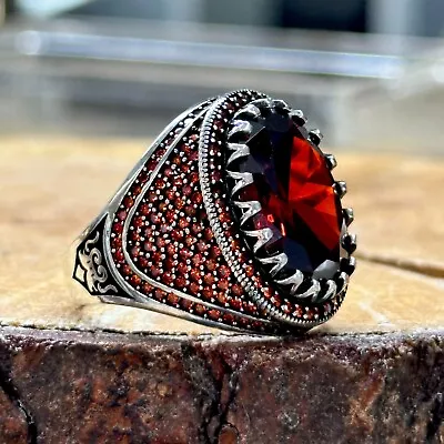 925k Silver Ruby Stone Ring  Silver Man Handmade Oval Gemstone Silver Ring • $65