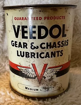 Vintage Veedol Gear & Chassis Lubricants 1 Lb. Can Medium Grease Full Tide Water • $54.99