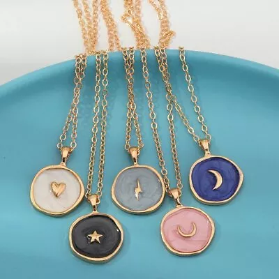 Fashion Enamel Moon Star Heart Round Pendants Necklaces Women Party Jewelry Gift • $1.43