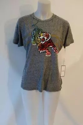 NWT Womens Lauren Moshi Gray Rainbow Tiger Vintage Distressed Graphic T-Shirt L* • $41.99