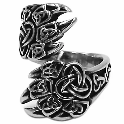 Viking Bear Claw Ring Norse Style Silver Stainless Steel Celtic Band Sizes 7-13 • $18.99