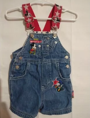 Vintage Baby Mickey & Co Embroidered Denim Jean Overalls Shorts Infants • $45