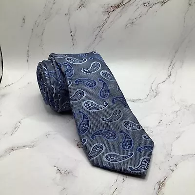 Joseph Abboud 100% Silk Paisley Jacquard Necktie Long & Skinny Blue/Gray • $11.99