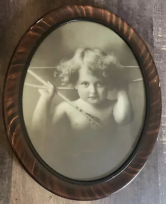 ANTIQUE CUPID AWAKE OVAL FRAMED 18.5x15.25”1897 M.B. Parkinson Photo Print • $42.50