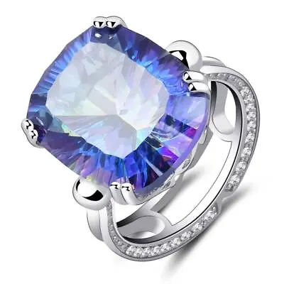 Natural 18.42Ct Blueish Mystic Quartz Solid 925 Sterling Silver Cocktail Ring • $84.03