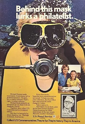 U. S. Postal Service Stamps Diver Philatelist Sen. Dirkson Vintage Print Ad 1981 • $12.77