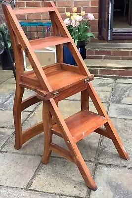 Library Steps/Chair/ - Folding Wood Solid And Sturdy Used But Serviceable  • £30