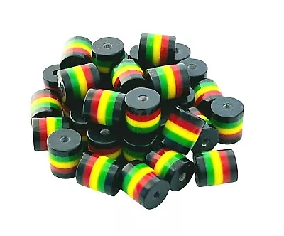 $9.99 • Buy 100 Beads Ghana Rasta Reggae Jamaica Black Red Green Yellow Striped 8mm Tubes