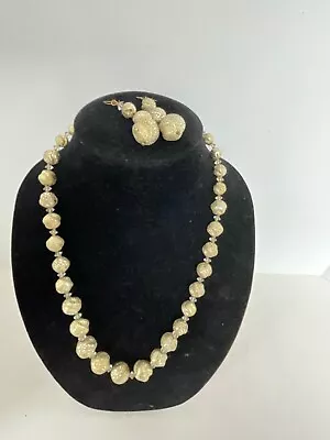 VINTAGE Lisner  Jewelry Set   Necklace  Earrings Gold Tone Sparkly  Beads DF140 • $18