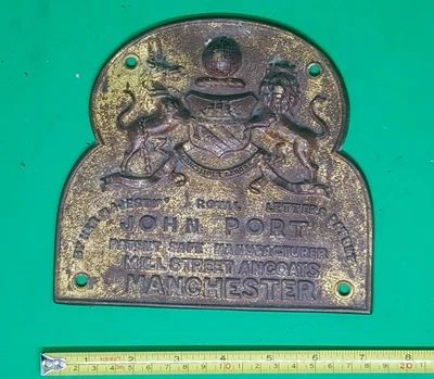 £20 • Buy Original Old VIctorian Cast Brass Safe Plaque JOHN PORT, Ancoats, MANCHESTER