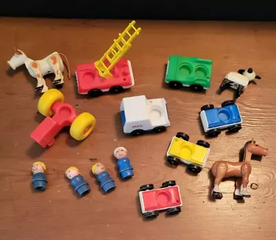 Vintage FISHER PRICE LITTLE PEOPLE ~ FIGURES VEHICLES FARM ANIMALS - 14 Pieces • $16.60