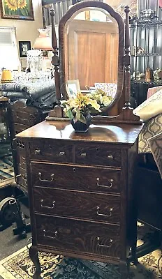 Antique Faux Oak Dresser W Mirror SUPER Cute Small Chest RARE! Bureau Highboy • $200