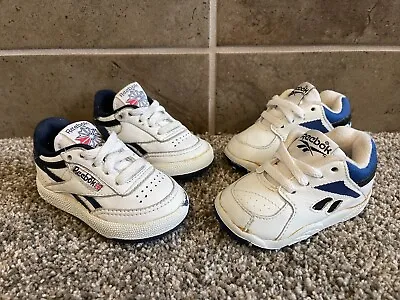 Vintage Reebok - 2 Pair Baby Shoe Lot Sizes 3c & 2c White Leather 1 Pr Deadstock • $75.87