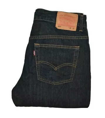 Levis 503 Bootcut Denim Jeans Size 35 Blue Dark Wash Hemmed • $25.50