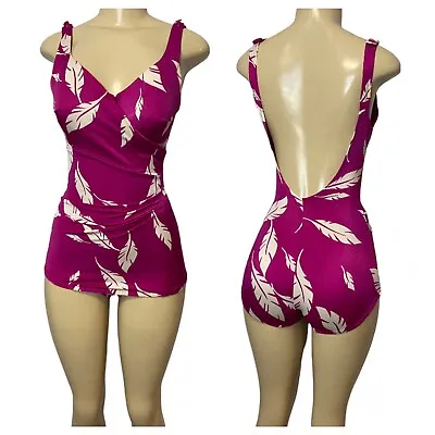 Vintage Hawaiian Swimsuit Hot Pink Print Twist Front Tummy Control SZ M/L • $64
