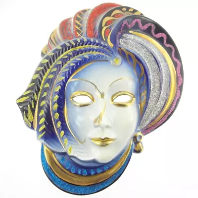 10  Signed Venetian Ceramic Wall Mask Hanging Glitter Blue Red Purple Silver • $43.70