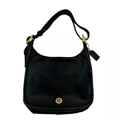 Vintage Coach Bag 1990s Legacy Crescent Black Leather Shoulder Bag H1D-9718 • $79.95
