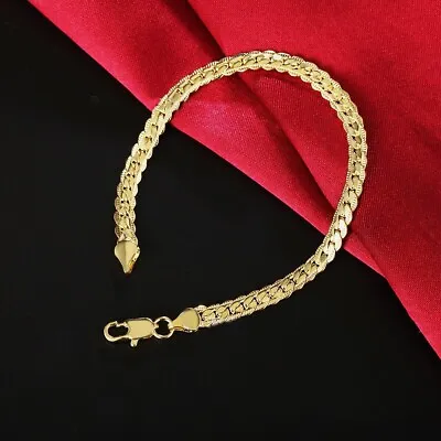 8  Mens Womens 18k Yellow Gold Plated 5mm Snake Link Chain Bracelet #B583 • $9.99