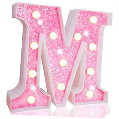  LED Marquee Letter Lights Light Up Pink Letters Glitter Alphabet Letter M • $20.17