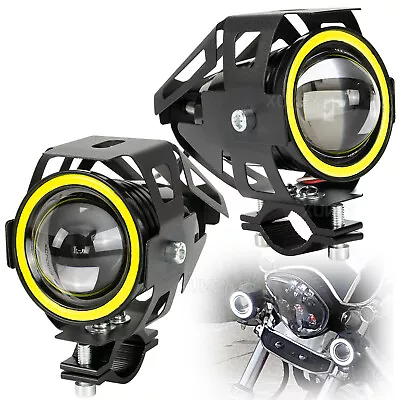 Pair Motorcycle Headlight U7-LED Motorbike Driving Spot Light Fog Lamp Angel Eye • $29.66