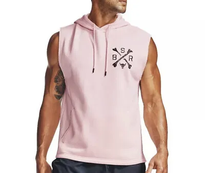 UNDER ARMOUR X PROJECT ROCK BSR CHARGED COTTON SLEEVELESS HOODIE PINK Sz LARGE • $64.99