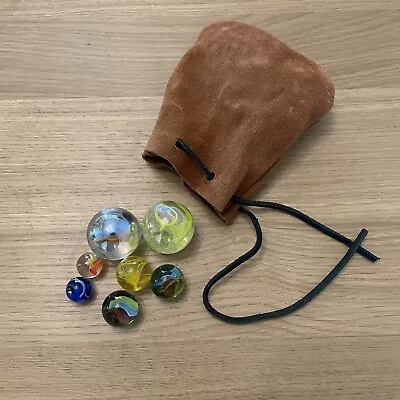 Vintage Glass Marbles Various Sizes And Colours With Leather Pouch ￼ • $16.15