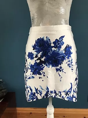 Beautiful Bnwt Missguided Skirt Uk 8 Blue Jacquard Floral Shaped Hem New • £5