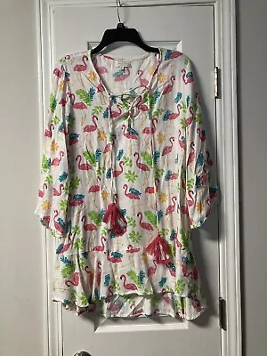 Women’s Mud Pie Pink Flamingo Long Sleeve Dress Size M • $14.99