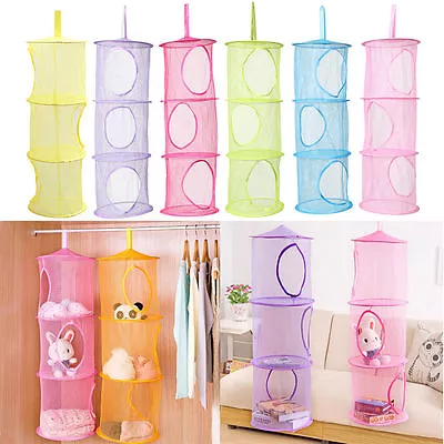£4.91 • Buy 3 Layer Hanging Mesh Storage Kids Toy Net Bag Toy Storage Bed/Bathroom Organiztk