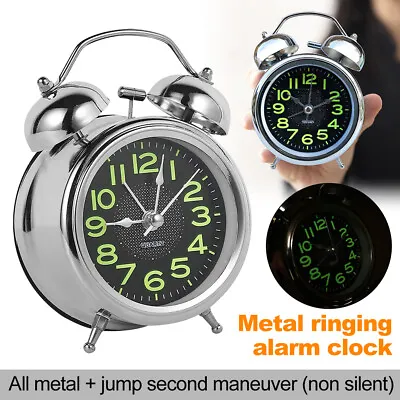 $18.59 • Buy Super Loud Twin Bell Alarm Clock With Night Light Not Ticking Bedside Home Decor