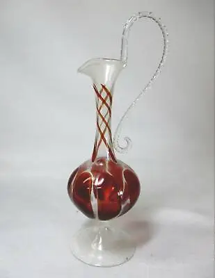 Delicate Hand-blown Murano Glass Red & Clear Small Pedestal Pitcher • $29.99