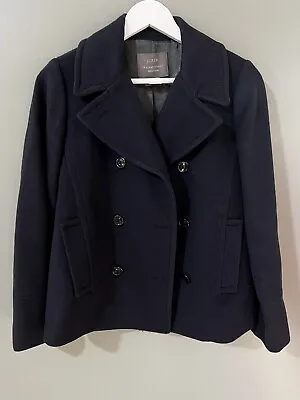 J Crew Majesty Stadium Cloth By Nello Gori Navy Blue Wool Pea Coat Womens 2 Euc • $44.09